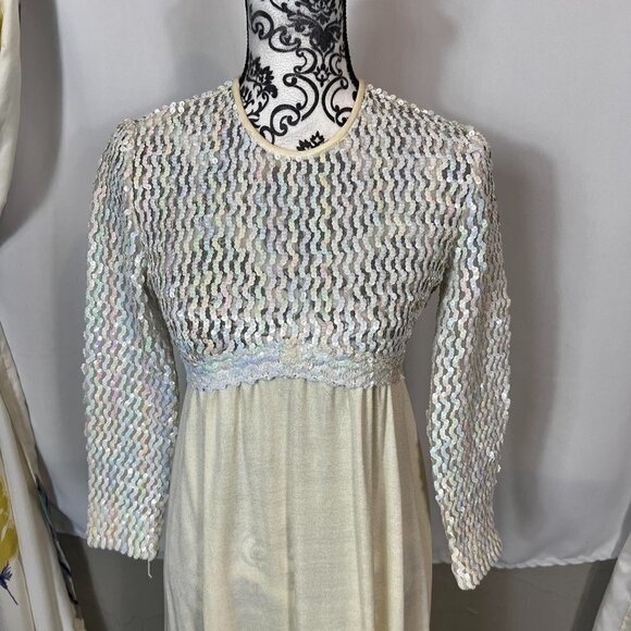Vintage Pat Richards cream sequin maxi dress 3/4 sleeves. Size 9/10 - Picture 2 of 9